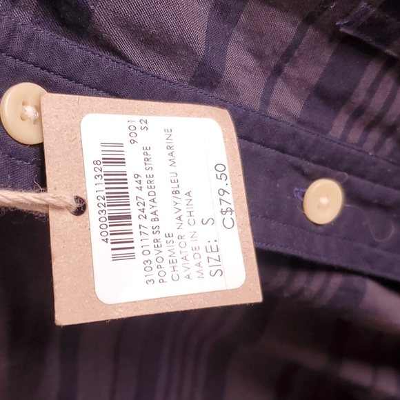 🔥Club Monaco Polo button up - pop over ss bayadere stripe chemise aviator navy - Picture 4 of 4